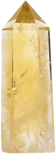 Angelstones Natural Citrine Gemstone Healing Crystal Hexagonal Pointed Reiki Chakra Faceted Prism Wand Carved Stone Figurine Home Decor (Citrine)