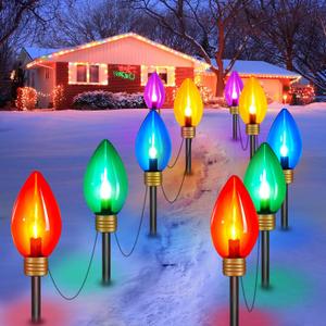Minetom 2 Pack Super Jumbo Christmas String Lights or Pathway Marker Lights, Outdoor Xmas Decorations, 11Ft 5 LED Jumbo C9 Hanging Light Waterproof Lawn Dec for Holiday Home Tree Roof Yard, Multicolor