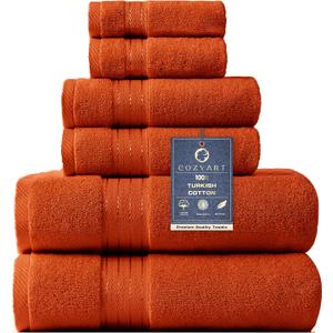 COZYART Burnt Orange Bath Towel Set for Bathroom Turkish Cotton Thick Soft Absorbent Durable 650 GSM Towel Sets of 6, 2 Large Bath Towels, 2 Hand Towels, 2 Washclothes (Harvest Pumpkin Orange)