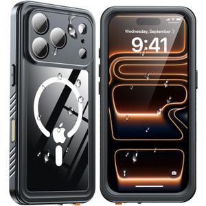 ANTSHARE for iPhone 17 Pro Case, Compatible with Magsafe, IP68 Waterproof Case, [Built-in Screen Protector] - 12 FT Military Dropproof - Full Body Heavy Duty Rugged Phone Cover - Black/Clear