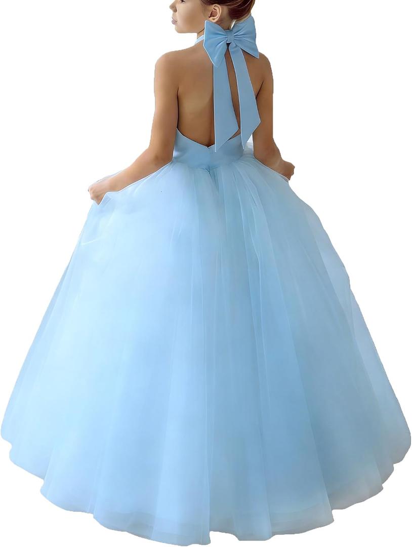 Flower Girl Dresses Wedding Satin Dresses Princess Birthday Party Prom Dresses (Blue), Size: 11-12Y