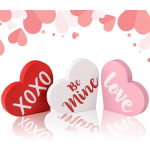 Valentine's Day Decorations, Wood Heart Shaped Sign, Freestanding Table Decor for Tiered Trays, Romantic Wooden Home Dcor for Valentine's Day and Weddings