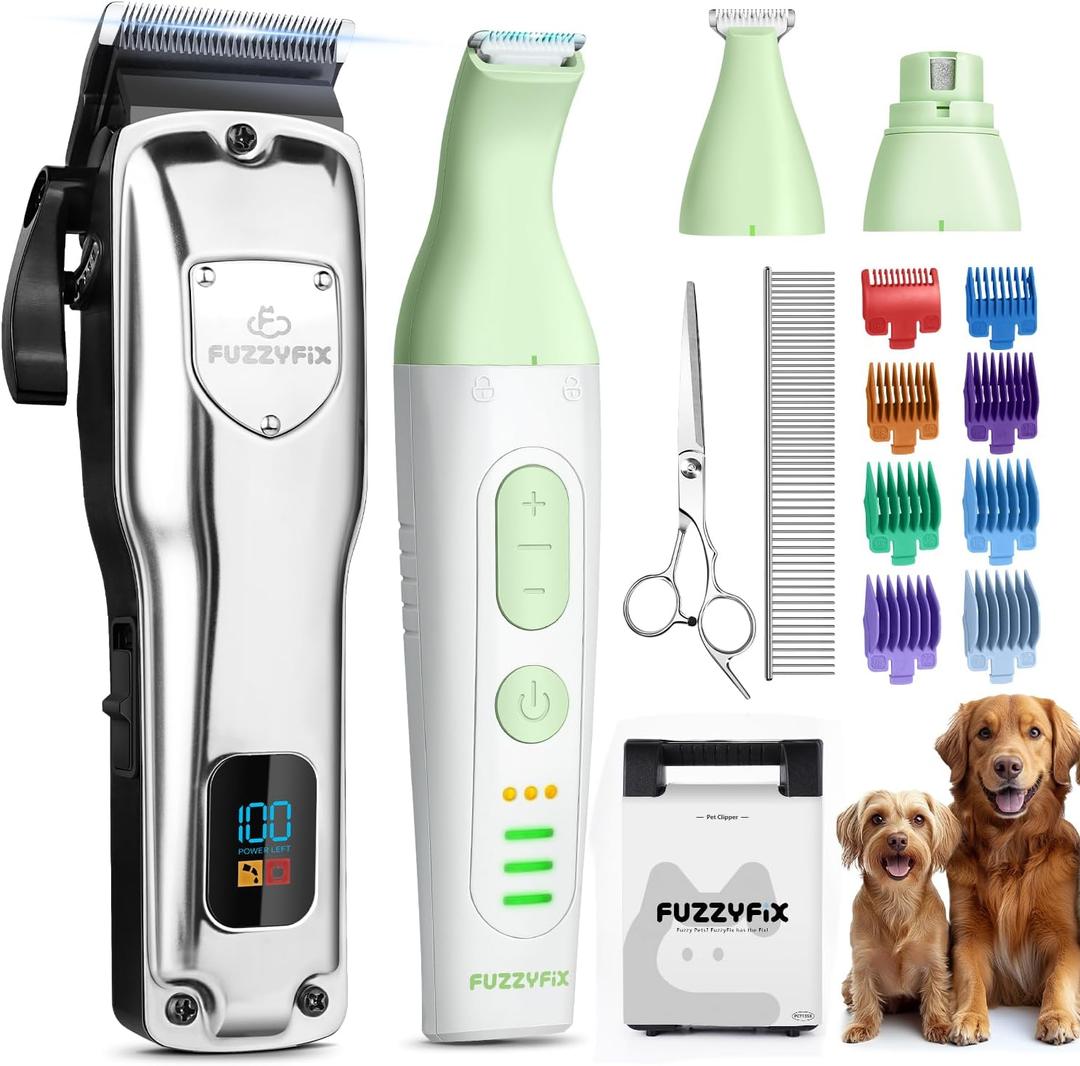 Dog Grooming Kit, Dog Clippers for Grooming for Thick Heavy Curly Coats, Professional Pet Paw Trimmer with Nail Grinder Low Noise Rechargeable Stainless Steel Hair Trimmer for Dogs Cats (Multicolor)