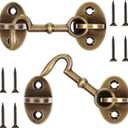 2 Pieces 2.75 Inch Brass Hook and Eye Latch Gate Door Latch Cabin Hook Lock Door Lock Hardware Best for Window, Sliding, Shed, Fence, Gate, Cabinet, Bathroom, Closet (Bronze)