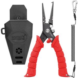 SAMSFX 7.5 inch Fishing Pliers, Stainless Steel Hook Remover Fishing Gear, Tungsten Carbide Cutters, Corrosion Resistant Teflon Coating (Red Handle, Split Ring Nose) SAMSFX 7.5 inch Fishing Pliers, Stainless Steel Hook Remover Fishing Gear, Tungsten Carbide Cutters, Corrosion Resistant Teflon Coating (Red Handle, Split Ring Nose)