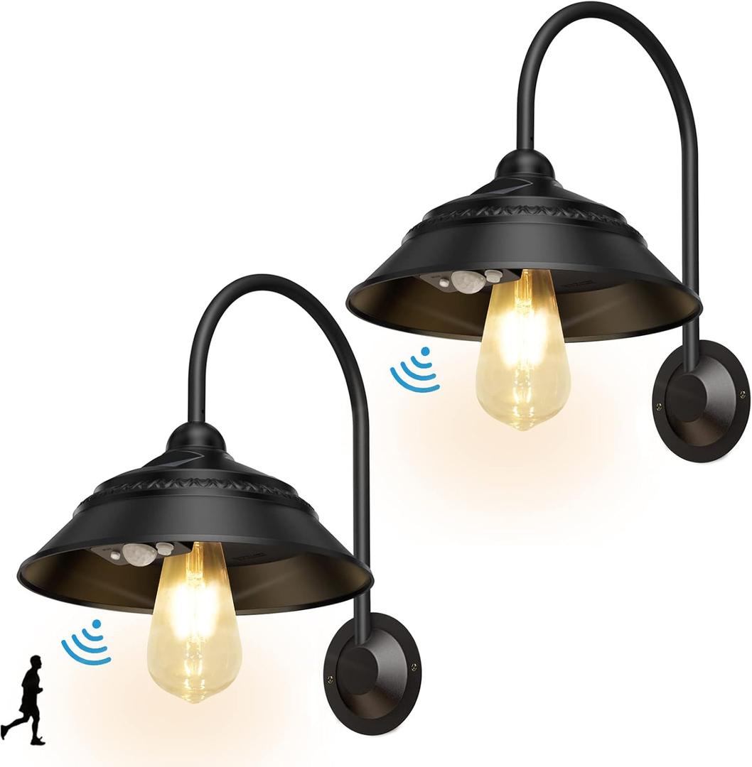 2 Pack Solar Barn Light, Solar Wall Sconce Light Outdoor with 3 Lighting Modes & Motion Sensor, Waterproof Farmhouse Light Outdoor for Chicken Coop Garage Shed