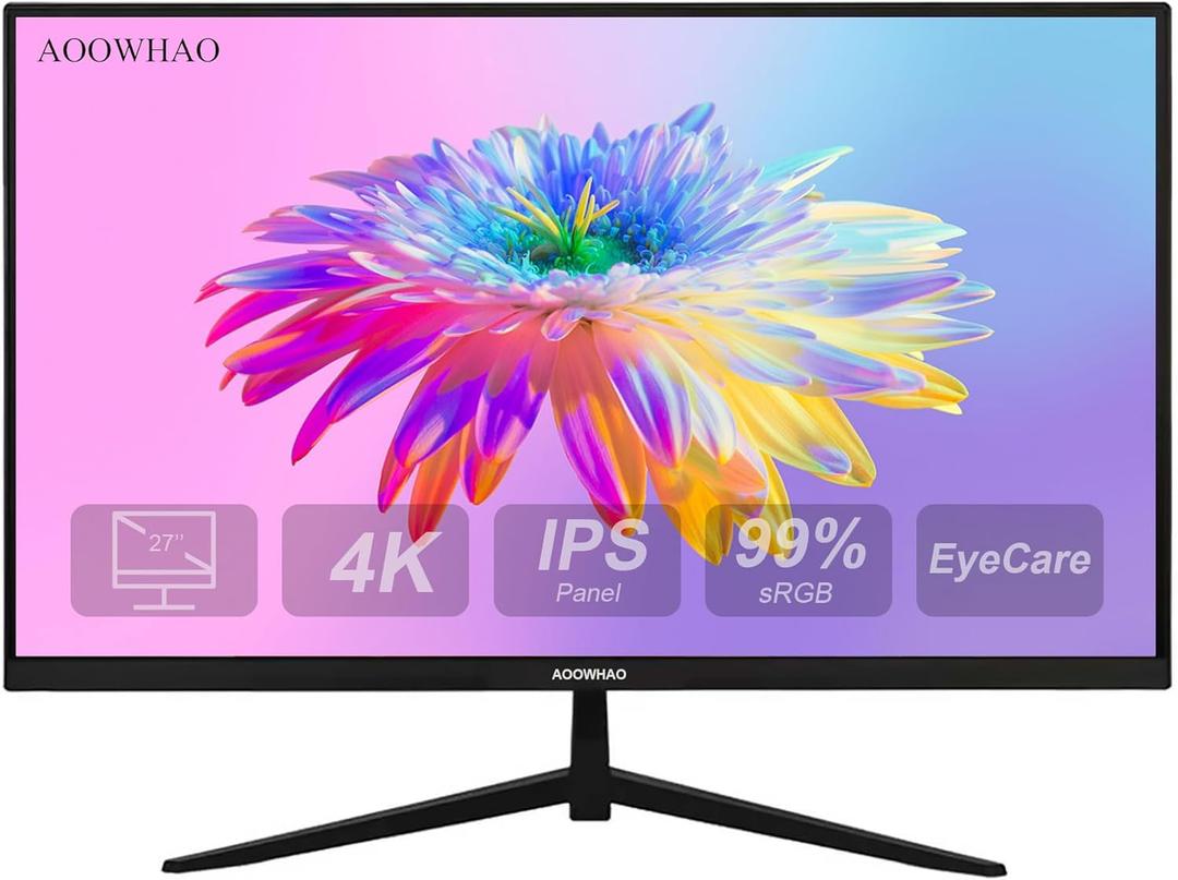 27 Inch 4K UHD (3840x2160) Monitor, Dual Mode 4K@60Hz/2K@144Hz, IPS Panel, Borderless Design, HDR400, 99% sRGB, Work & Gaming Monitor for Designers, Office, and PC Gaming with HDMI DP Type-c