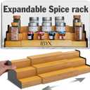 Ibyx Premium 3-Tier Spice Rack Organizer for Cabinet - Expandable Bamboo Spice Storage - Non-Skid Countertop Step Spice Shelf - Great for Kitchen Cabinet, Countertop, Cupboard, Pantry (Natural)