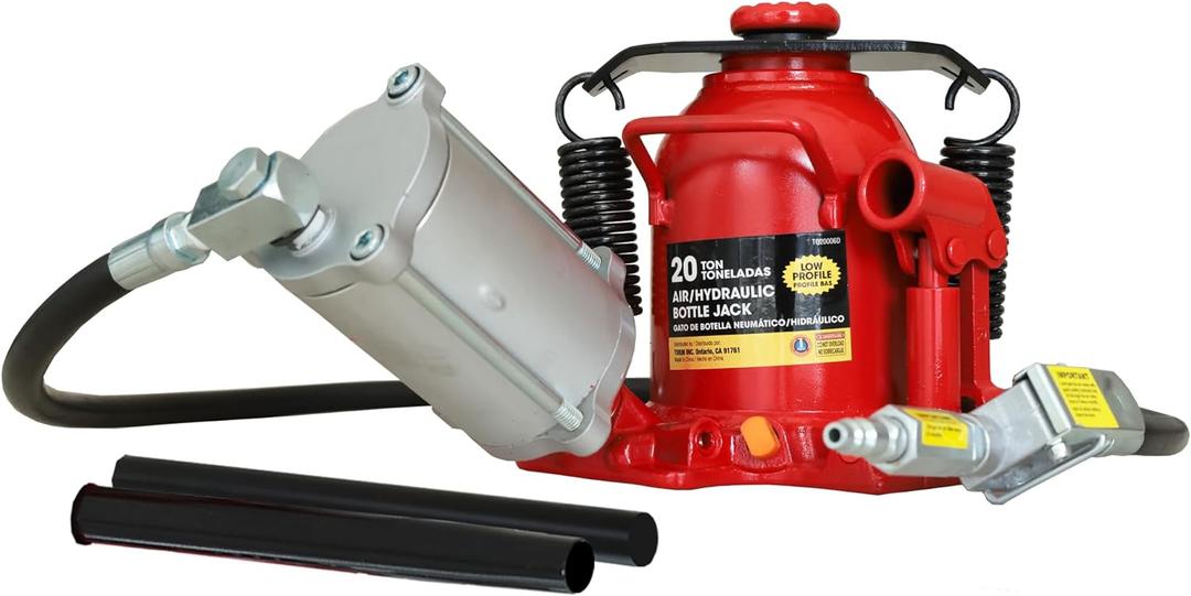 BIG RED 20 Ton (40,000 LBs) Torin Welded Low Profile Pneumatic Air Hydraulic Car Bottle Jack with Aluminum Alloy Pump and Unique Slow Release Equipment for Auto Repair and House Lift, RedTQ20006D