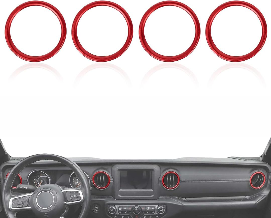 4 PCS Air Conditioning Outlet Trim Cover Aluminum Alloy AC Vent Decoration Ring Center Console Dashboard Interior Accessories Compatible with Wrangler JL 2018-2023 Gladiator JT 2020-2023 (Red)
