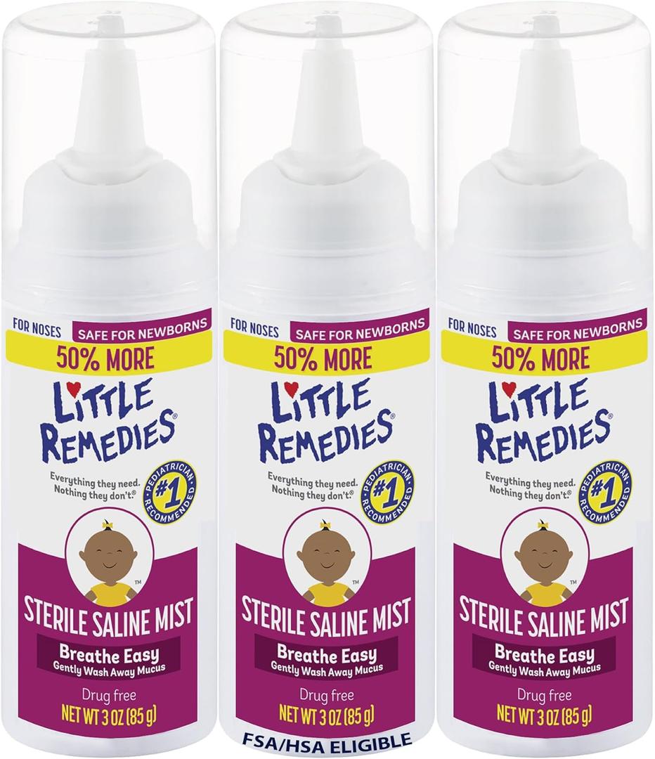 Little Remedies Sterile Baby Saline Nasal Mist, Safe for Newborns to Relieve Stuffy and Dry Noses, 3 Fl Oz, Pack of 3