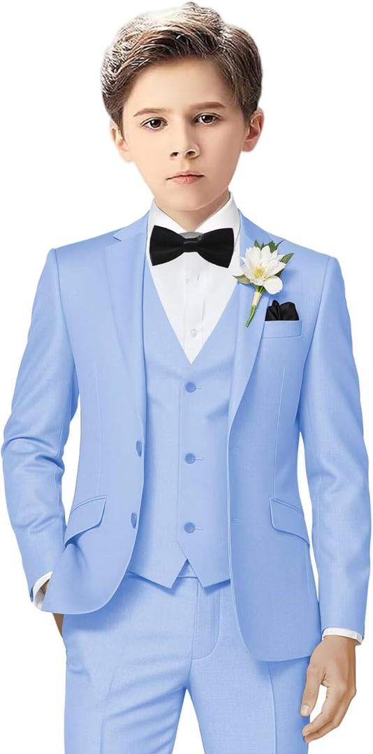 Boys Suit Kids Formal Suits for Boys Wedding Easter Outfits Dress Blazer Vest Pants Bowtie Set (8, Light Blue)