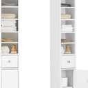 SoBuy Bathroom Narrow Storage Cabinet, Skinny Tall Unit with Adjustable Shelves Slender, Bathroom Organizers and Storage, Anti-Tipping Floor Standing Cupboard Laundry Room, White BZR34-W