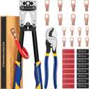 haisstronica Heavy Duty Battery Cable Crimping Tool Kit-Ratchet Hex Extended Handle Crimper for 8,6,4,2,1,1/0 AWG Copper Lugs with Cable Cutter, 32PCS Copper Lugs&Heat Shrink Tubing