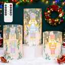 Flameless Candles with Remote, Christmas Nutcracker Candy-Colored Glass LED Pillar Candles, Battery Operated Flickering Flameless Candles for Holiday Decor, Xmas Tree Decorations
