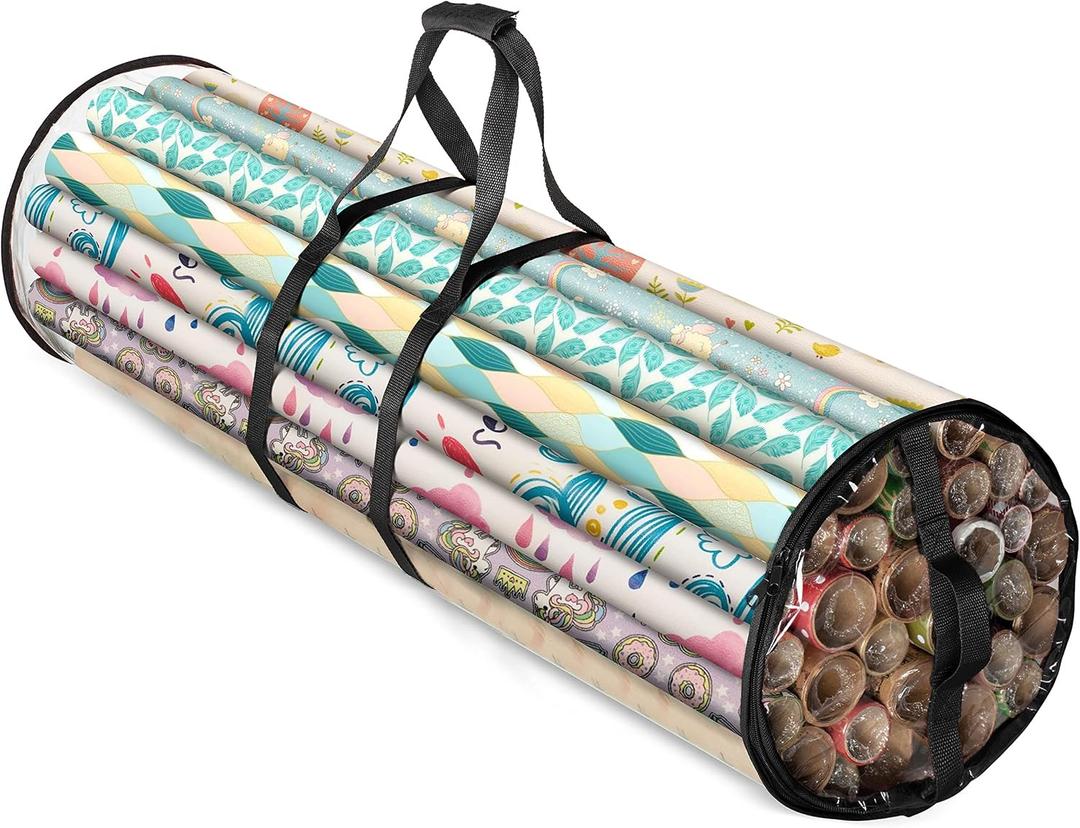 2 x ZOBER Round Christmas Gift Wrapping Paper Organizer Storage - 40 Inch Gift Wrap Storage Containers - Wrapping Paper Holder, Clear PVC Waterproof, Fits 25 Standard Rolls - Black, 1 Count