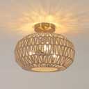 DELIPOP Boho Light Fixtures, 12inch Farmhouse Rattan Ceiling Light, Hand Woven Ceiling Light Fixtures Flush Mount for Hallway Bedroom Kitchen Entryway Living Room