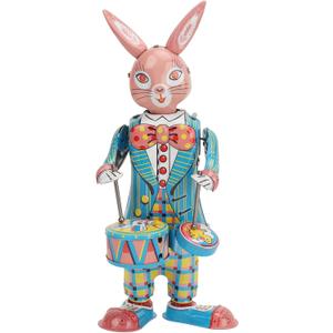 BYERZ Retro Rabbit Clockwork Toys, Rabbit Wind Up Toys Simple Fine Workmanship Swinging Drumming Tinplate for Collection