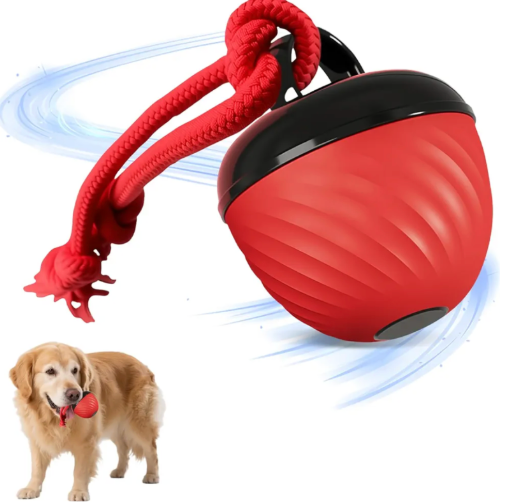 Interactive Dog Toys Ball, 2025 Smart Pet Puppy Ball with Ropes for Indoor Dogs, Path Electric Automatic Moving and Rolling Dogs Toy for Small Medium Large Dogs Daily Training (Red)