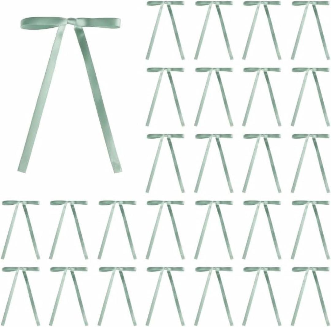 30 Pcs Satin Bows with Twist Tie 5 x 7 Inch Pretied Premade Ribbon Bows for Tree Wreath Garland Home Decor Indoor Outdoor Decorations (Sage Green) (Sage Green)