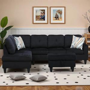 Trygoal L-Shaped Sectional Sofa with Movable Chaise & Storage Ottoman, Lounge 3-Piece Modular Convertible Couches for Living Room, Apartment & Office, Blue