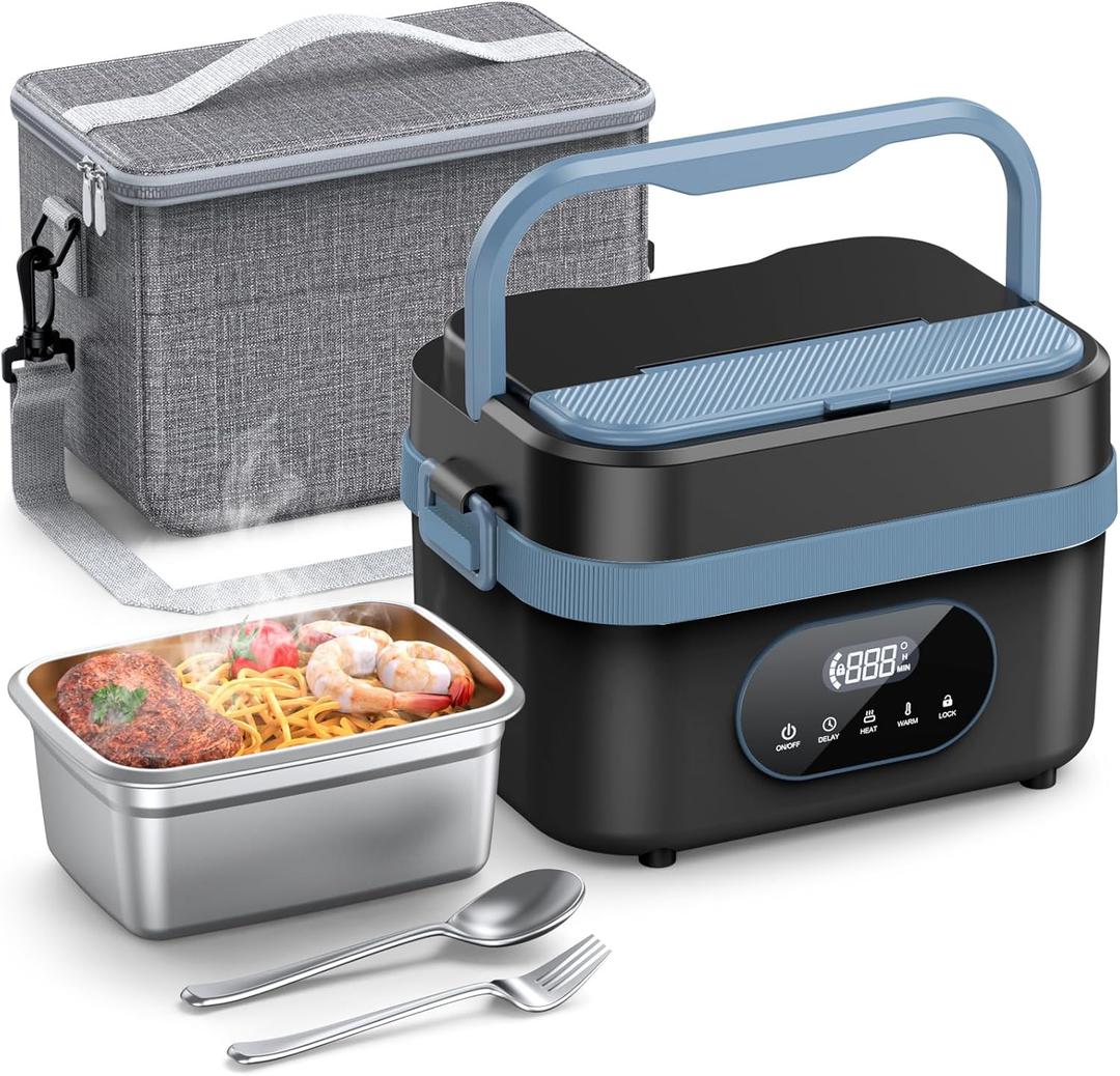 Cordless Electric Lunch Box for Adults, 18000mAh Rechargeable Portable Self-Heating Lunch Box Food Warmer, 1.5L(6 Cups) Container for Outdoor, Work, Office, Camping, TravelBlcakBlue (Large)