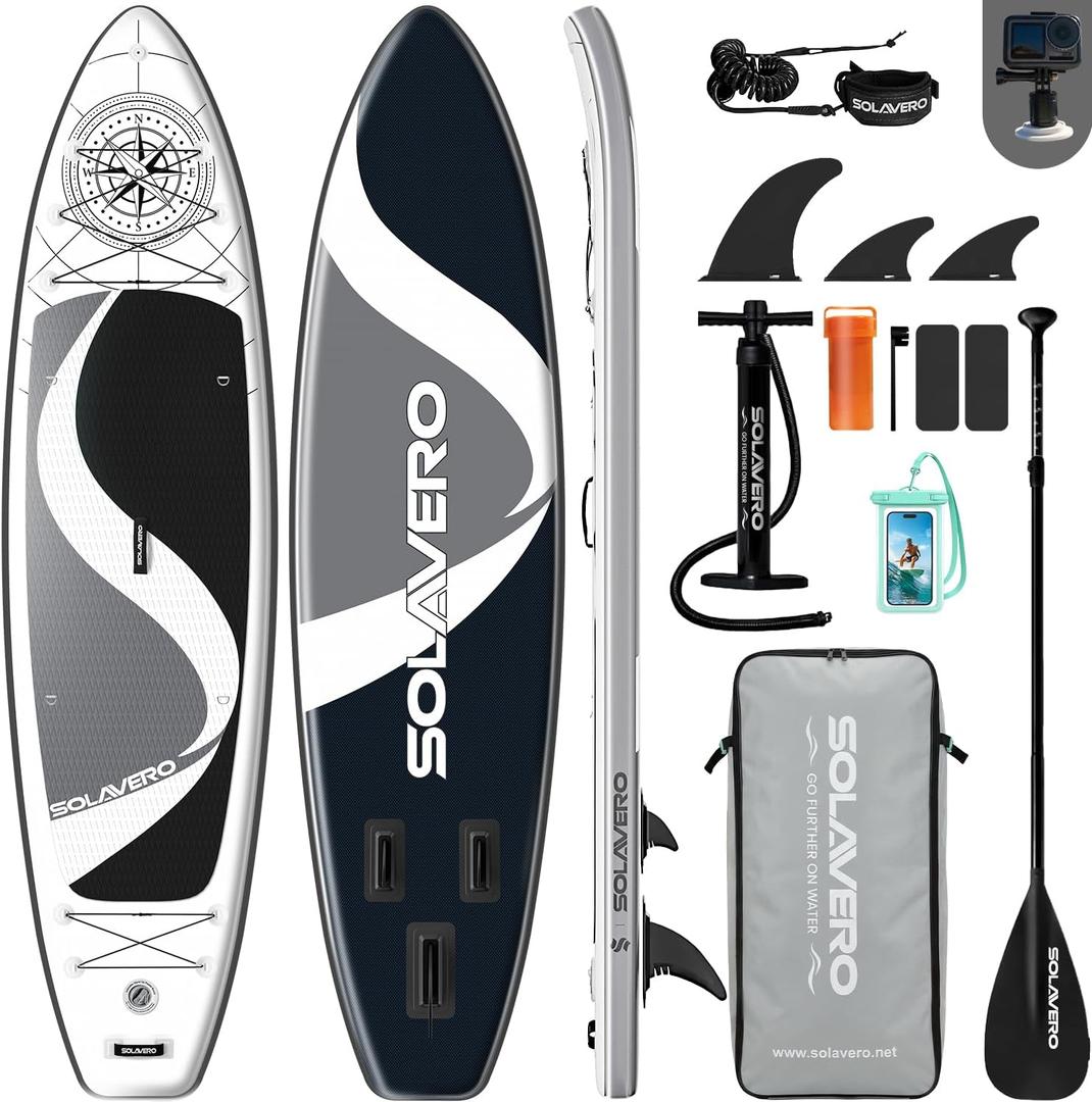 SOLAVERO 11'6" Inflatable Stand Up Paddle Board with Premium SUP Accessories - Extra Wide Stable Design with Non-Slip EVA Deck, SUP Paddleboard for Adults & Youth of All Skill Levels