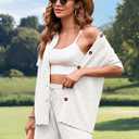 Pink Queen Women Knit Shorts Set 2 Piece Outfits Short Sleeve Button Down Sweater Top and Shorts Lounge Set (White, L)