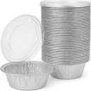 [50 Pack] 5" Disposable Foil Baking Pans with Lids  Round Aluminum Food Containers for Oven Use, Takeout, Storage, and Meal Prep