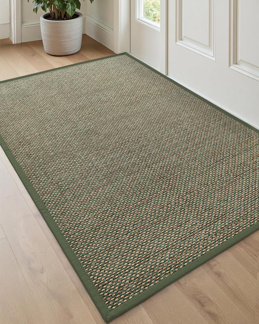DEXI Ultra Thin Entryway Door Mat 36x56, Non Slip Rubber Backing Inside Entry Mat, Low Profile Easy Clean Dirt Trapper Doormat for Inside Entrance Patio, Green (3' x 4'8" (Rectangular))