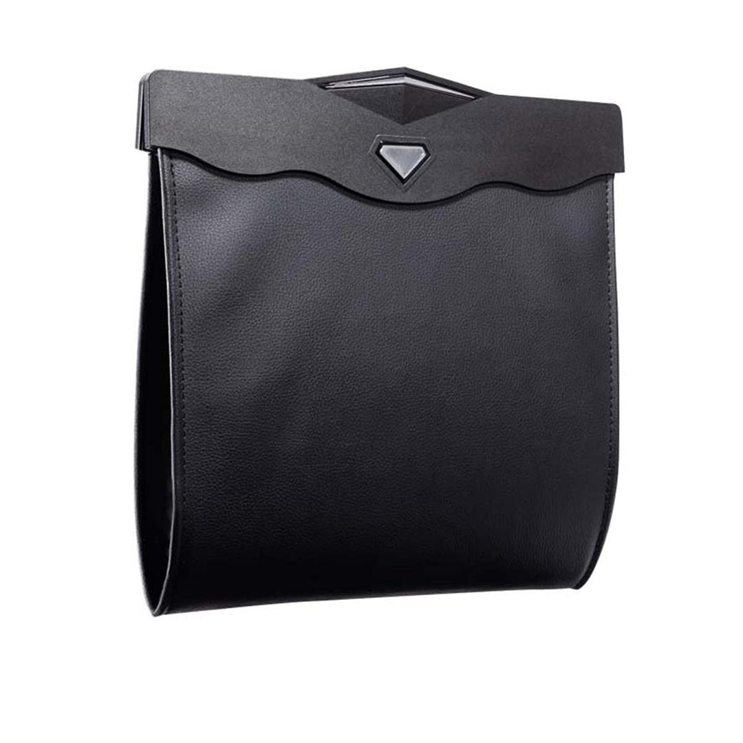 Car Leather Trash Bag Smart LED Waterproof Organizer Storage Garbage Can (Black)