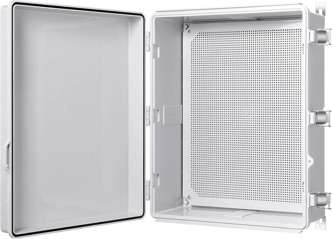 Gratury Junction Box, IP67 Waterproof Plastic Enclosure for Electrical Project, Hinged Grey Cover, Includes Mounting Plate and Wall Bracket, Size: 20"×16.1"×7.9"