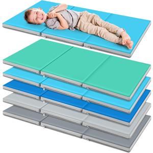 Wesiti 5 Pcs Thick Folding Nap Mat 3 Section Folding Rest Mats Folding Sleeping Mat for Kids Toddler Daycare Nap Mats for School Preschool Classroom Kindergarten (Blue, Gray)