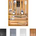 Bellsal Bamboo Silverware Drawer Organizer, Kitchen Utensil Drawer Organizers, 12"x15.7" Utensils Holder Cutlery Tray with Grooved Drawer Dividers for Kitchen Flatware Bedroom Office(7 Slot, Natural) (Nature)