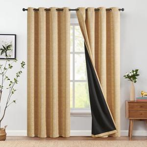 Blackout Boho Curtains 84 Inches Long for Bedroom Mustard Yellow Geometric Printed Grommet Top Room Darkening Thermal Insulated Window Drapes 2 Panels