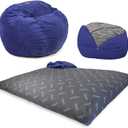 CordaRoy's Chenille Bean Bag Chair, Convertible Chair Folds from Bean Bag to Lounger, As Seen on Shark Tank, Navy - Queen Size