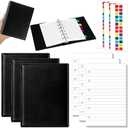 Engrowtic 3 Set Mini 6 Ring Binder 3 x 5 Inch 300 Paper Refill 78 Alphabet Dividers Small Index Tabs 3 Black PU Leather Binder Professional Ring Planner Notebook Kit (Lined)