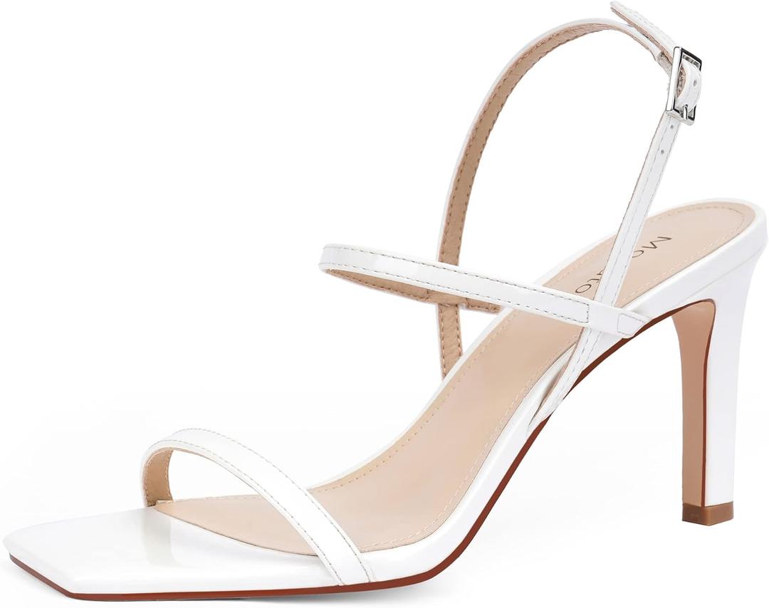 Modatope Strappy Sandals for Women High Heel Open Toe Womens Sandals White Heels Sandals Ankle Strap Heels Sandals for Women Size 6.5