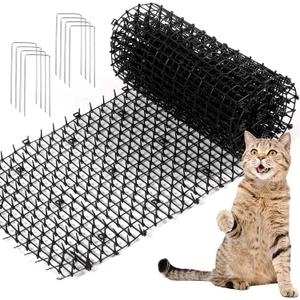 Zopeal 13ft Cat Repellent Mat with 12 Ground Stakes 12 Zip Ties, Spikes Deterrent Mat Keep Dog Off Couch for Indoor Outdoor Keep Pet Off Yard Garden, 158 x 12 Inch/1 Roll (Black)