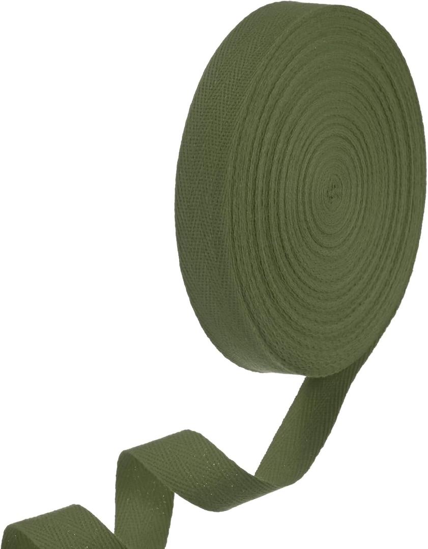 Cotton Twill Tape, (20mm)3/4 Inch 50 Yards Cotton Twill Ribbon Bias Binding Tape Natural Herringbone Webbing Trim for Apron Sewing/Gift Wrapping/Craft DIY [Army Green]