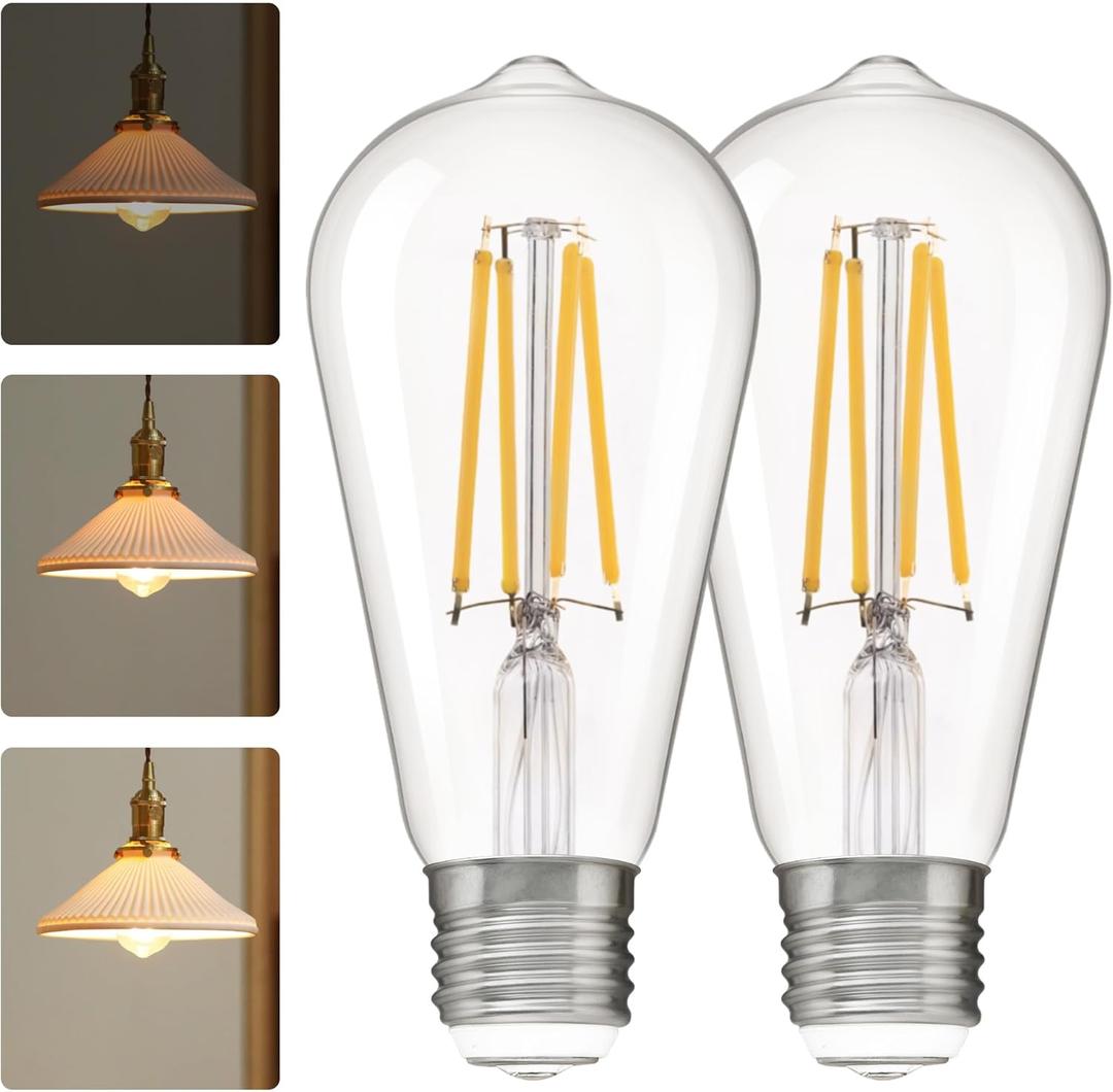 ALAMPEVER 3 Way Light Bulbs 2 Pack, 30/70/100W Equivalent, Bright ST19 LED Light Bulb, 2700K Soft White, 300/800/1200LM, 3/5/8W, E26 Base, Non-Dimmable, Ideal for Living Room, Bedroom, Home Office