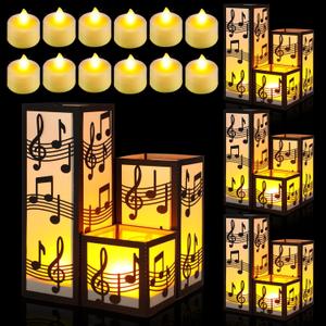Rossesay 12 Pcs Music Centerpieces for Table 3 Size Music Note Paper Lantern Boxes Table Ideas Decorations for Room Musical Themed Party Decor Wedding Birthday Decorations (Lantern: Black, Light:Yellow)