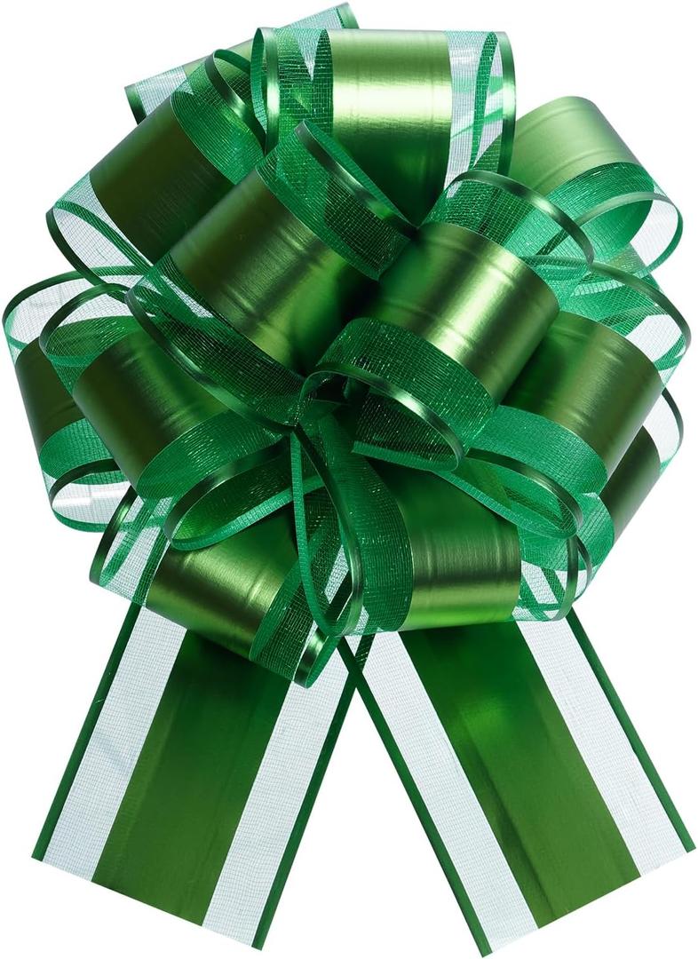 8 Pcs Green Pull Bows for Gift Wrapping, Large Christmas Bows for Presents, Gift Bows Pull String Bows for Wedding Holiday Valentine's Day Gift Box Baskets Decoration (Green)