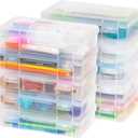IRIS USA Pencil Case Plastic Pouch Box Storage Organizer for Beads, Pens, and Art Supplies, 10-Pack, Stackable Container with Snap Lid for Jewelry, Stickers, and Tackle Box, Clear, Medium