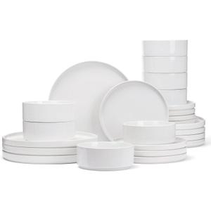 Famiware Nebula Plates and Bowls Set, 24 Pieces Dinnerware Sets, Dishes Set for 8, White