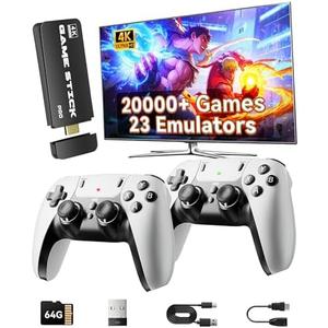 Retro Gaming Console, 20,000+ Retro Game Stick, 4K HD HDMI TV Game Stick, Built-in Classic Video Games 23 Emulators Plug & Play Game Console for TV with 2 Wireless Controllers