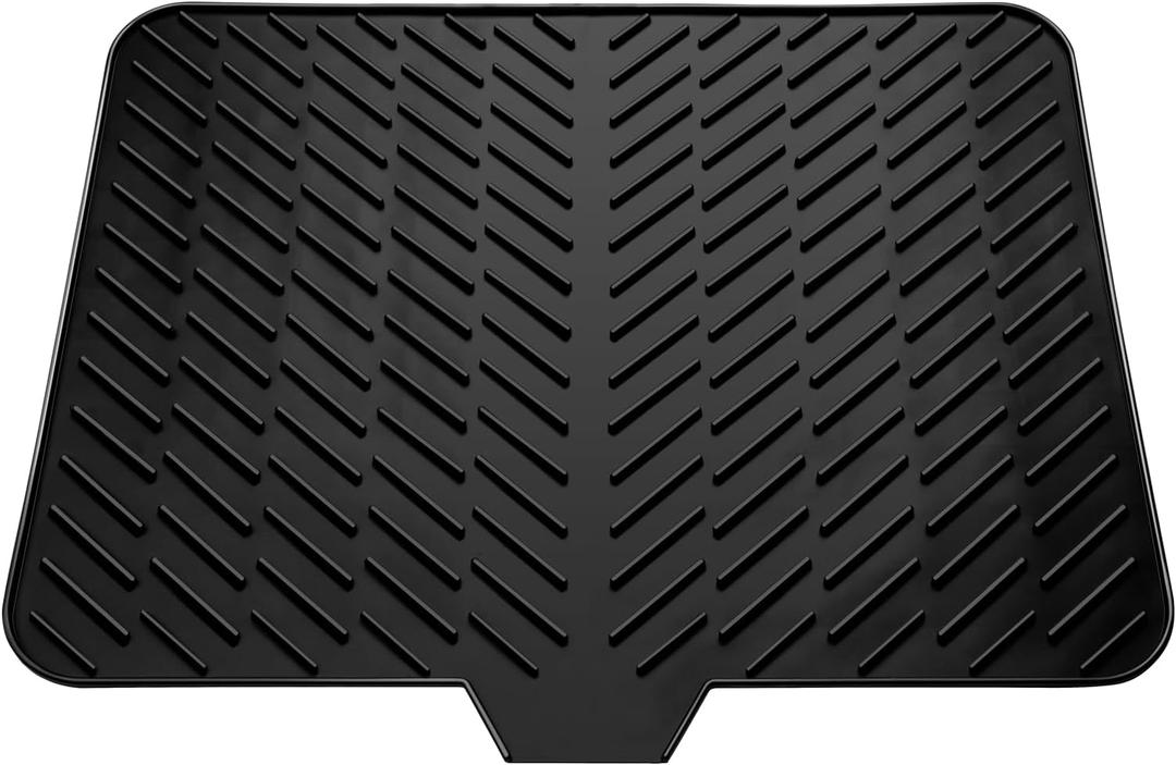 Silicone Drying Mat, 23"X17" With Built-in Drain Lip,Heat-Resistant,Eco-friendly,Hygienic Drying Pad,Leak-Proof and Non-Slip,Silicone Dish Drying Mat for Kitchen Counter or SinkBlack 23X17