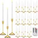 30 Set(60 Pcs) Gold Candle Holders with LED Flameless Taper Candles Bulk Include Metal Taper Candlestick Holder Battery Operated Flickering Candle with 2 Timer for Christmas Wedding Gift