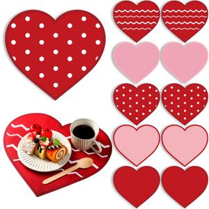 Easy 100 Pcs Disposable Heart Paper Placemats Valentine Red Heart Shaped Place Mat for Valentine's Day Table Setting Wedding Home Holiday Dinner Party Decoration