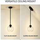 Pendant Light 7 Inch Modern Hanging Fixture with Clear Glass Globe & Matte Black Finish, Adjustable Iron Rods & Sloped Ceiling Compatible for Kitchen Island Dining Room Bedroom Hallway, 2 Pack